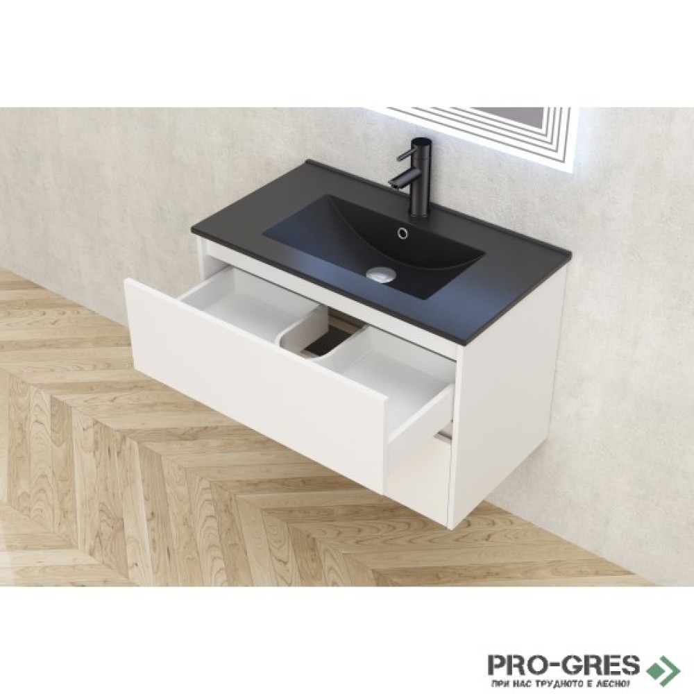 Долен шкаф за баня, с мивка,черен мат, Inter Ceramic ICP 7955+ ICC 8066B